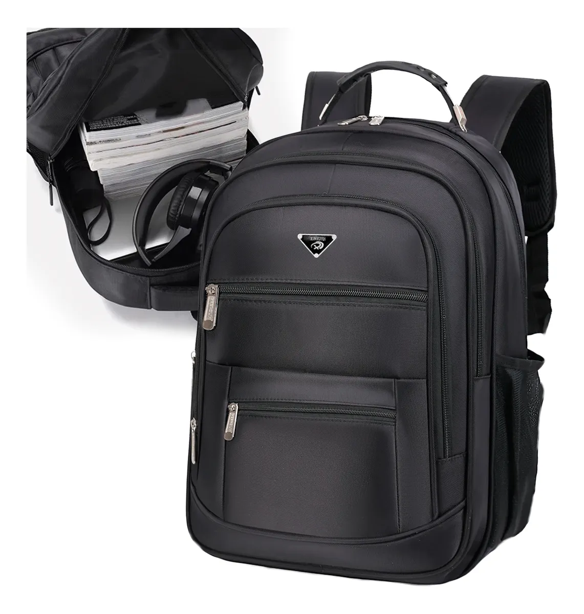 Mochila Masculina Impermeável Faculdade Alça Reforçada Preto Preto Liso