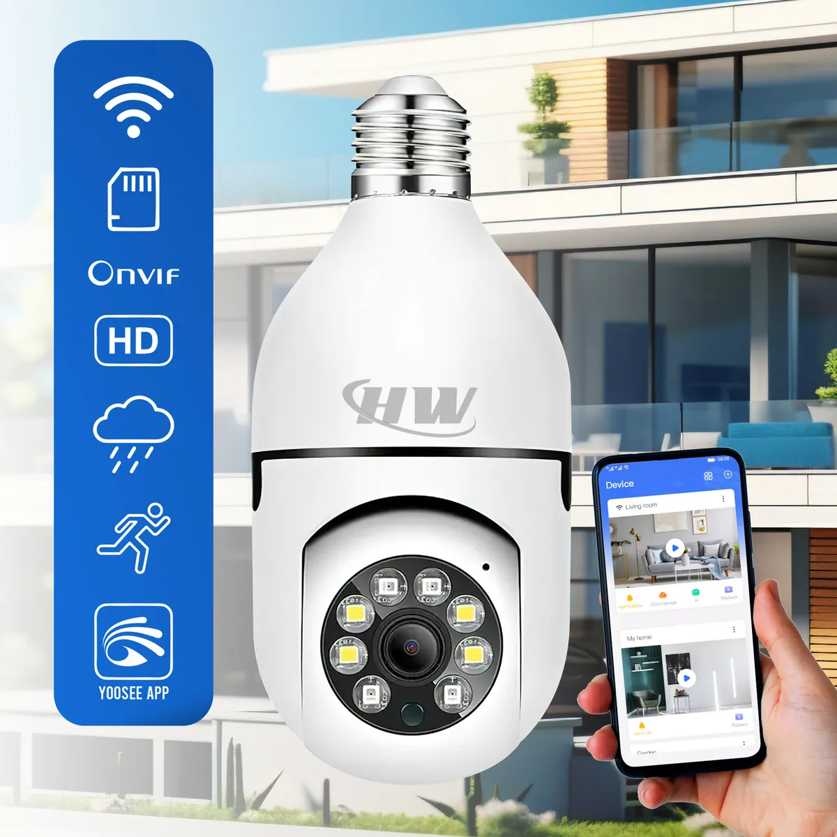 Câmera De Segurança Wi-fi 360° Hw Lâmpada E27 Full Hd