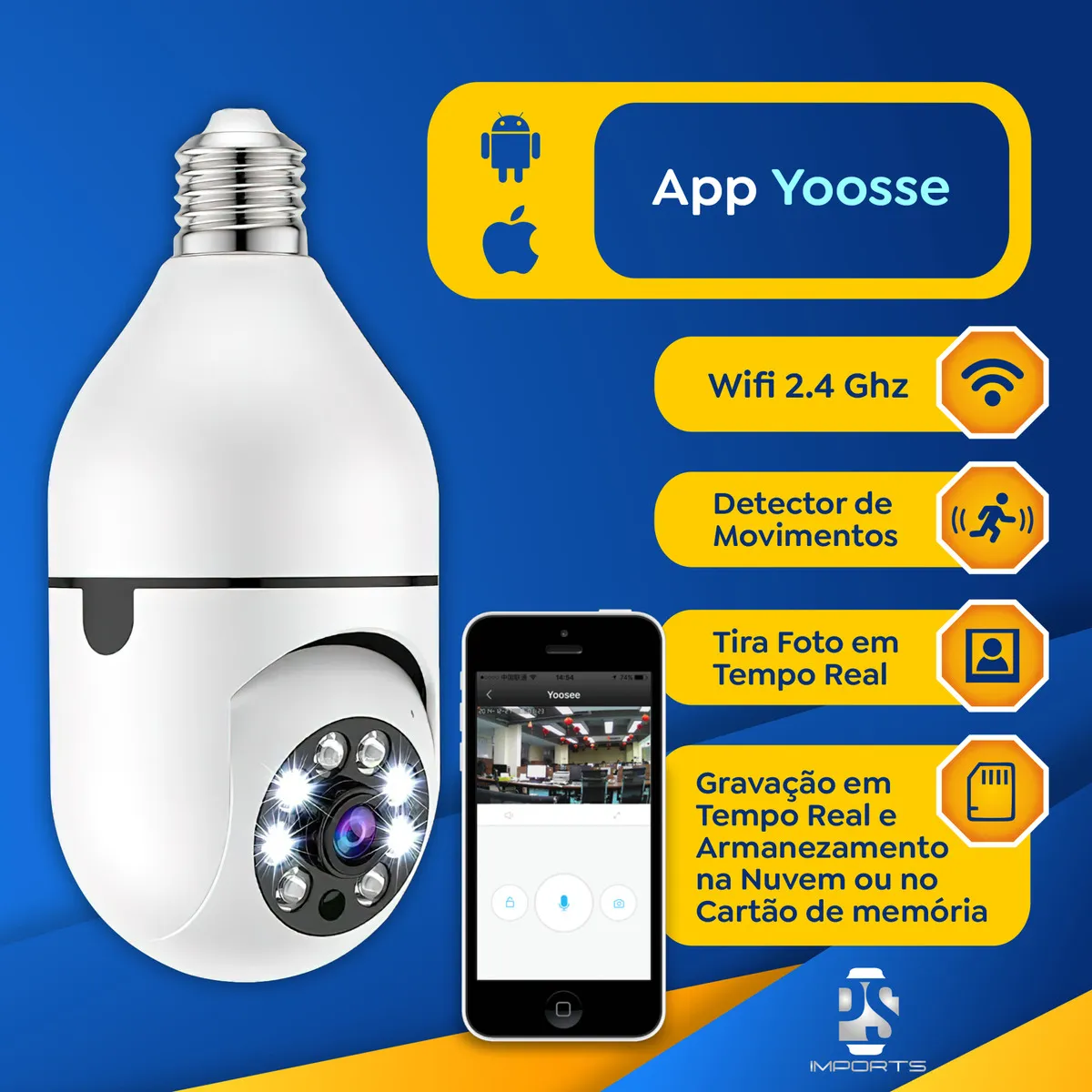 Câmera De Segurança Wi-fi 360° Hw Lâmpada E27 Full Hd - Imagem 3