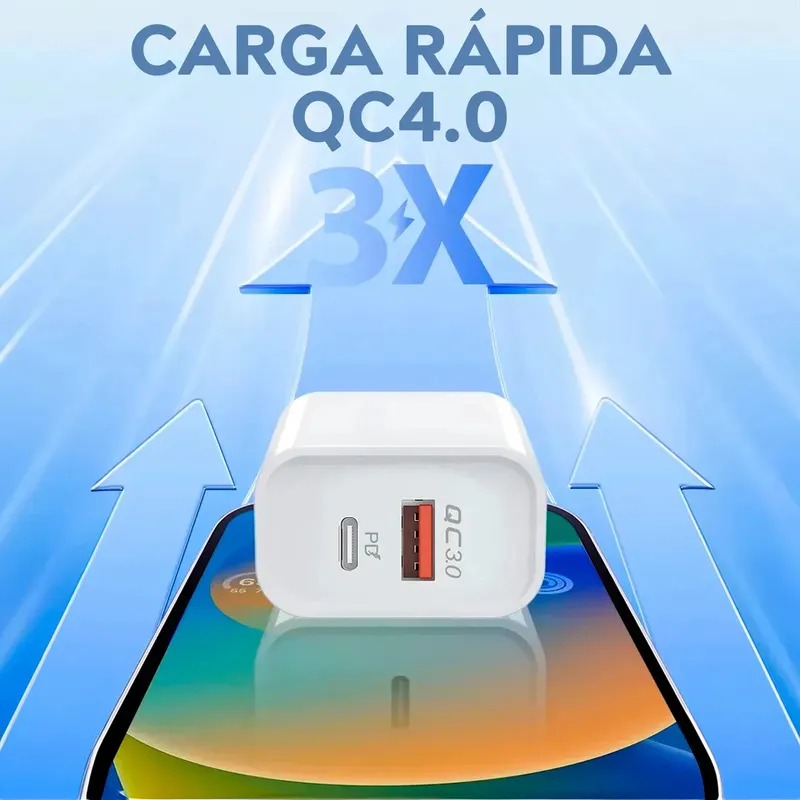 Carregador Turbo Duplo 40w Usb Tipo C Para iPhone 8 X Xr 11 12 13 14 Pro Max Dtimp - Imagem 3