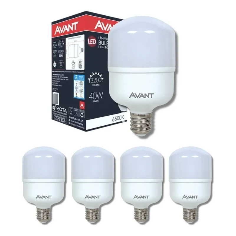 Kit 5 Lâmpada 40w Alta Potência 6500k E27 Cor da luz Branco-frio
