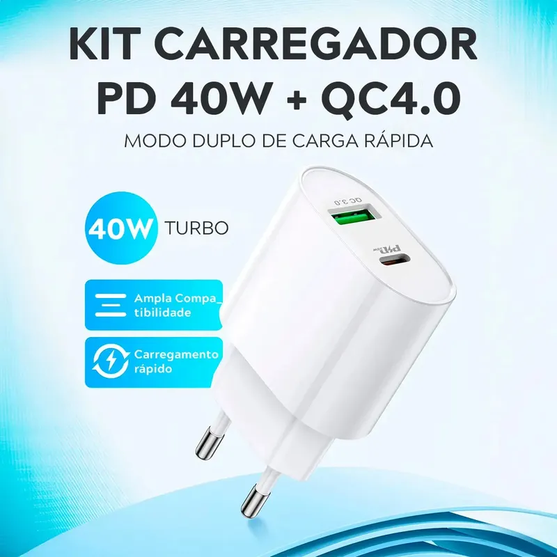 Carregador Turbo Duplo 40w Usb Tipo C Para iPhone 8 X Xr 11 12 13 14 Pro Max Dtimp - Imagem 4