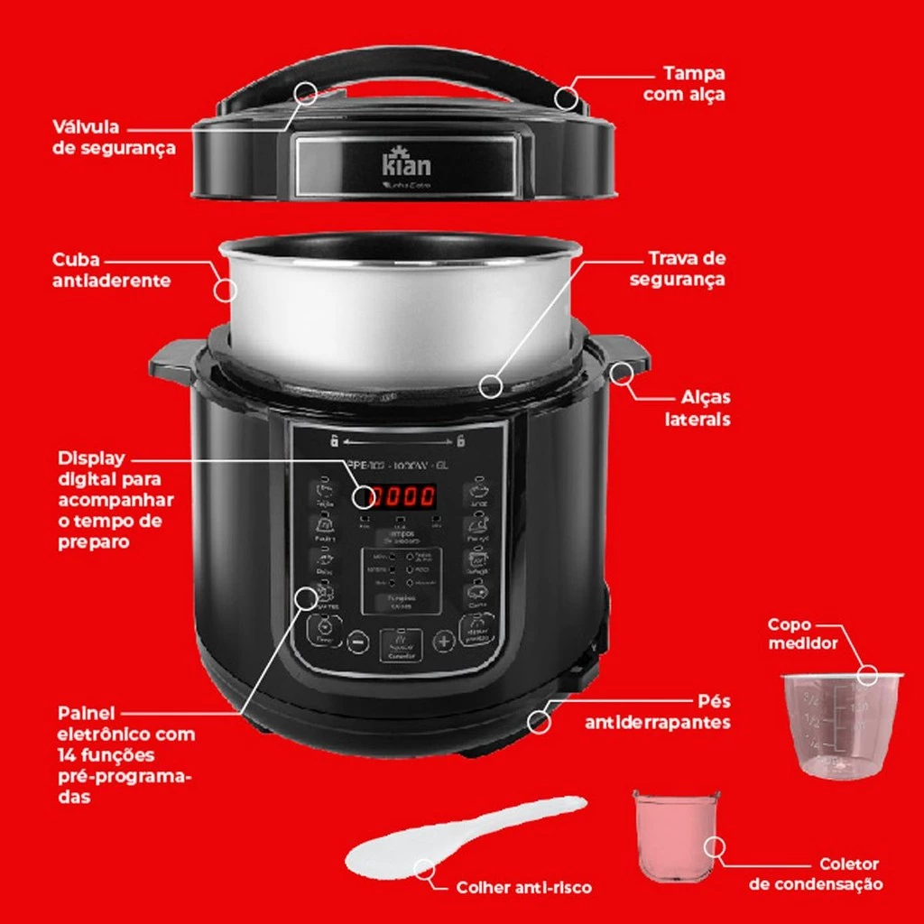 Panela de Pressão Elétrica 6L 1000W PPE102 – Kian - Imagem 3