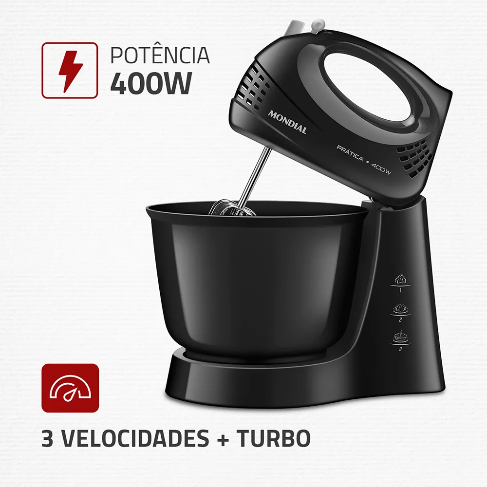 Batedeira Prática Mondial Preto 400W B-44-B - Imagem 5