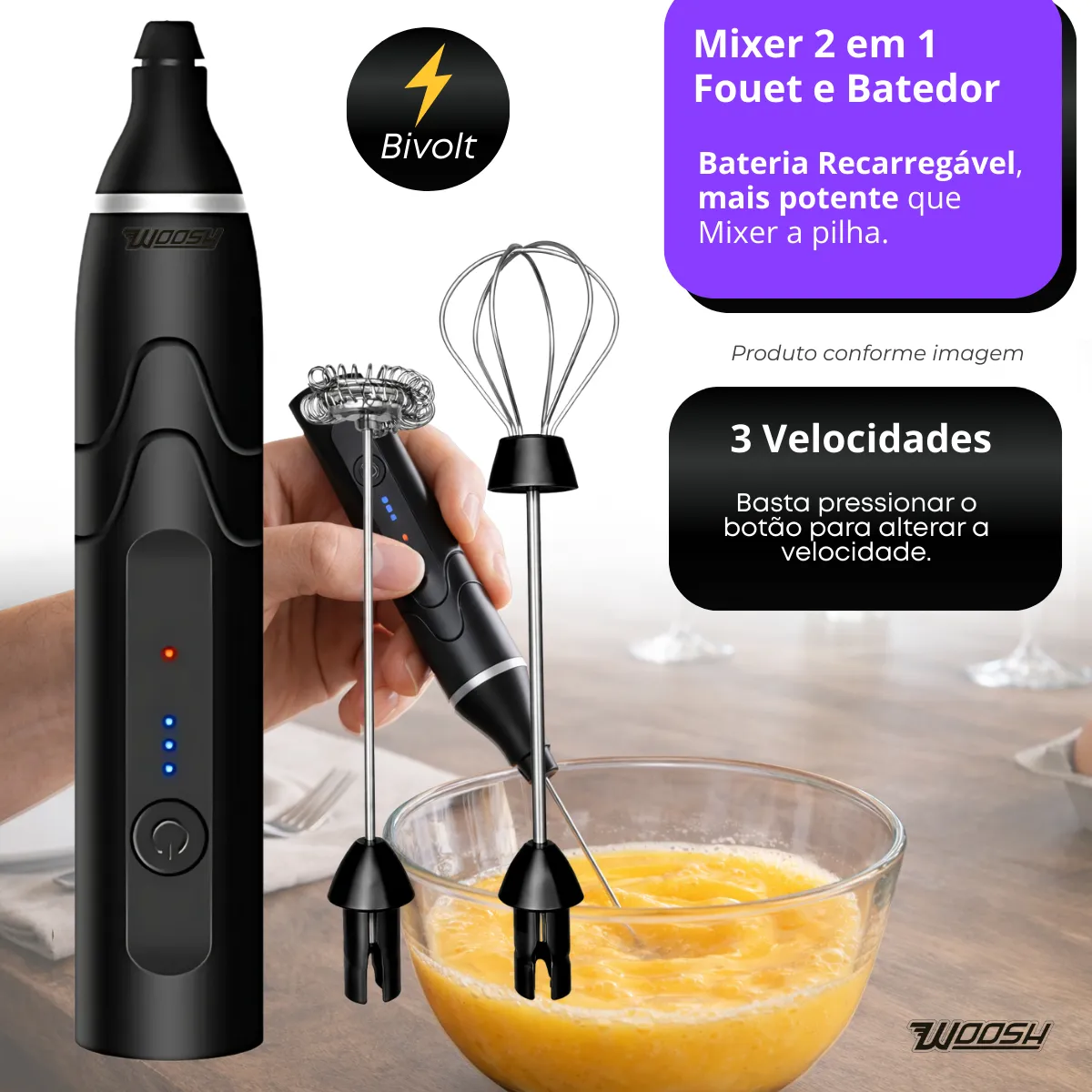 Mixer Elétrico Portátil 2 em 1 Recarregável - Imagem 2