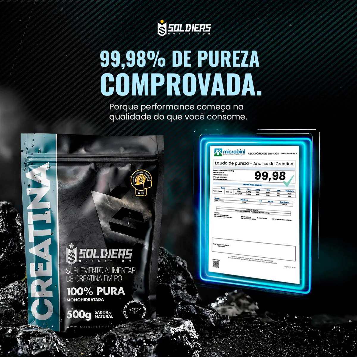 Creatina Monohidratada 500g Soldiers Nutrition 100% Pura Importada Alta Performance Músculo Treino - Imagem 3
