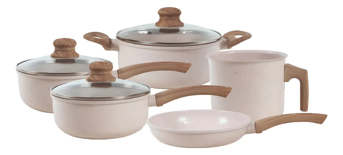 Jogo De Panelas Cerâmico Triplo Indução Tuut Ecoglid 5 Peças Cor Baunilha