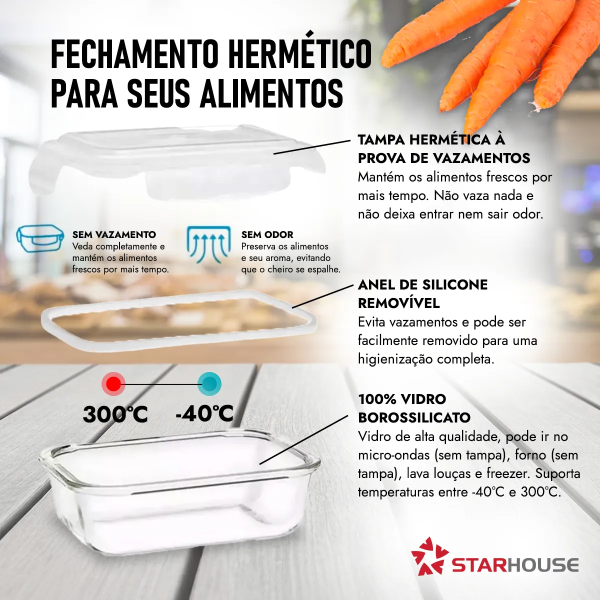 Kit 10 Potes Herméticos Vidro 640ml Starhouse Marmita - Imagem 2