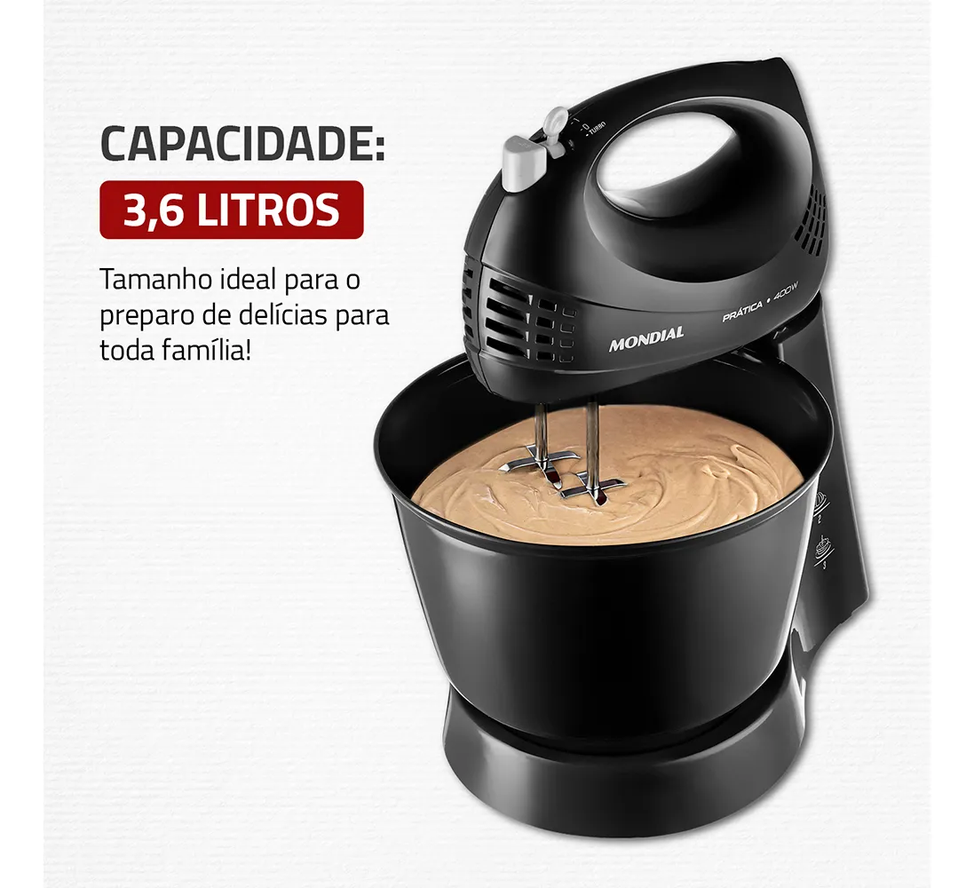 Batedeira Prática Mondial Preto 400W B-44-B - Imagem 4