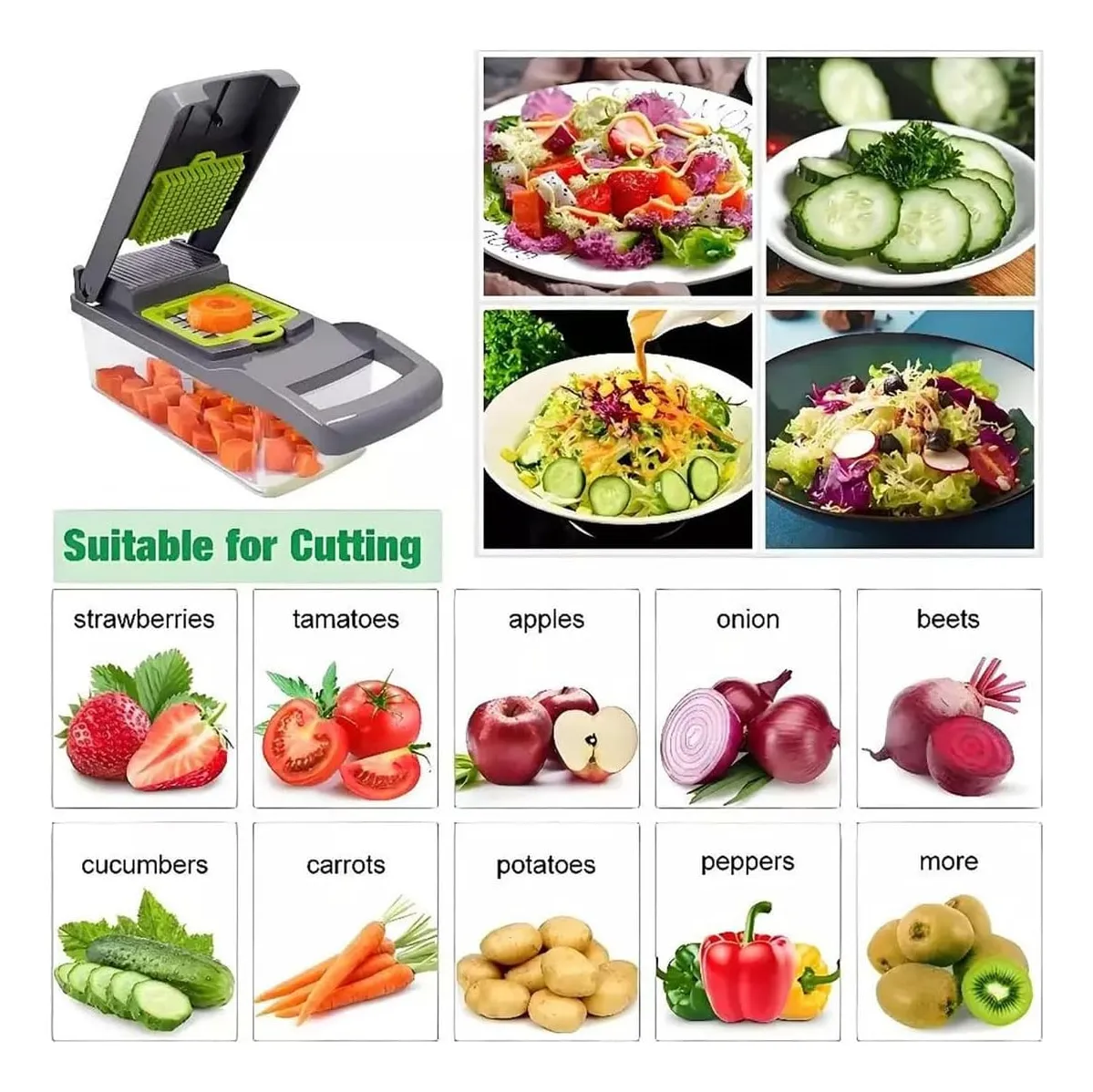 Cortador De Legumes Profissional Multifuncional 16 Em 1 Verde - Imagem 4