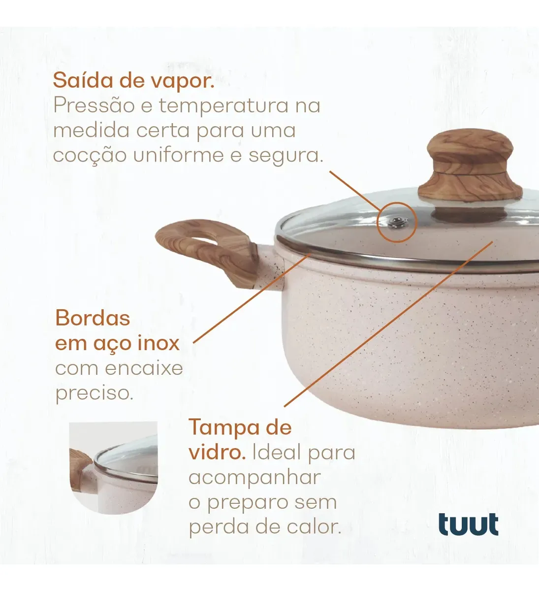 Jogo De Panelas Cerâmico Triplo Indução Tuut Ecoglid 5 Peças Cor Baunilha - Imagem 2