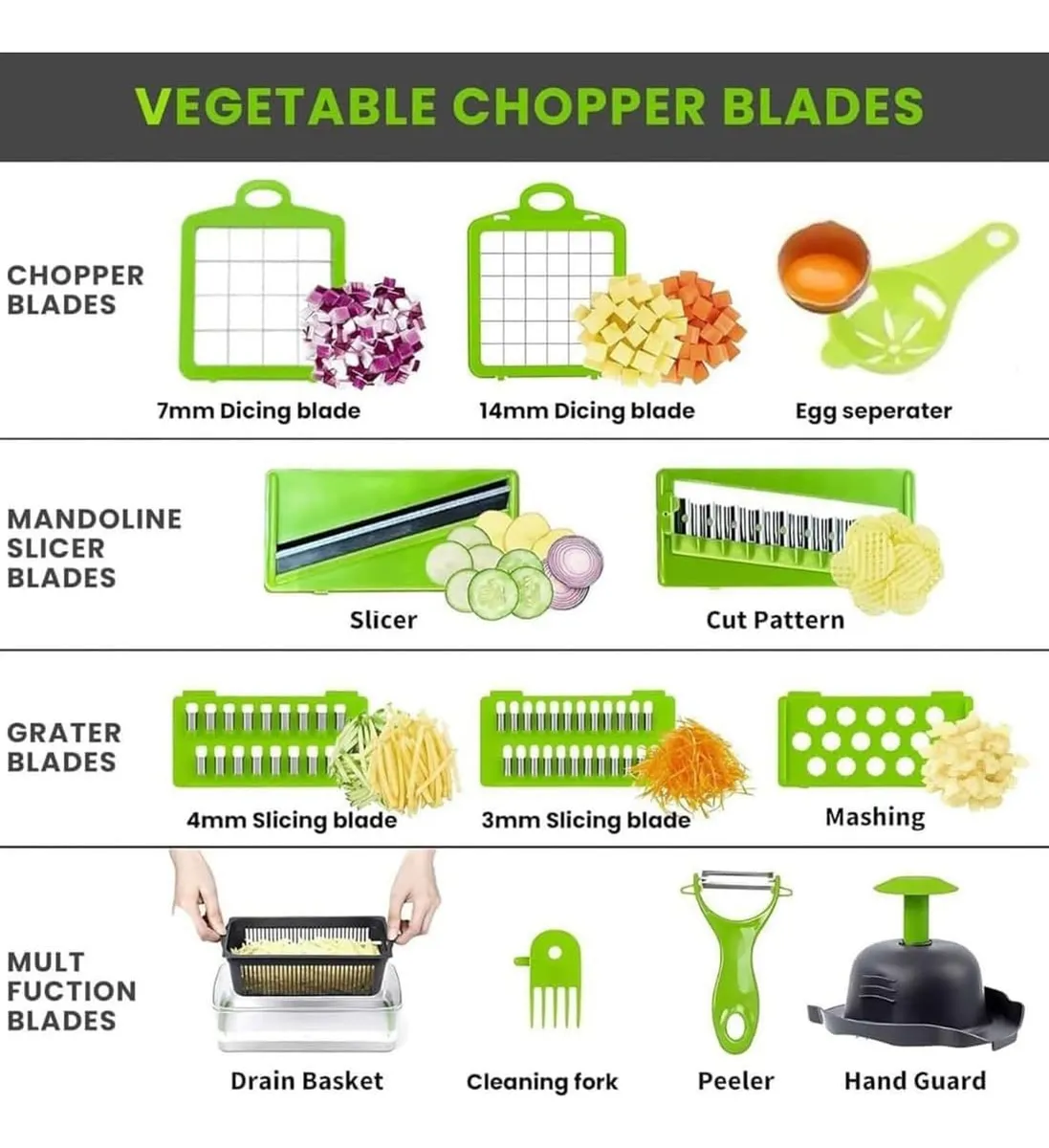 Cortador De Legumes Profissional Multifuncional 16 Em 1 Verde - Imagem 2