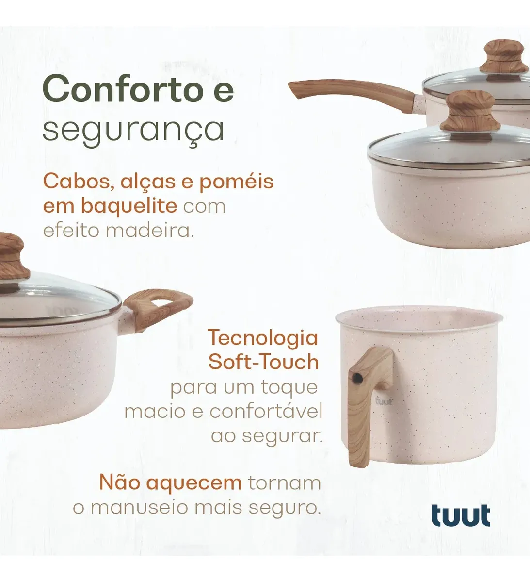 Jogo De Panelas Cerâmico Triplo Indução Tuut Ecoglid 5 Peças Cor Baunilha - Imagem 3
