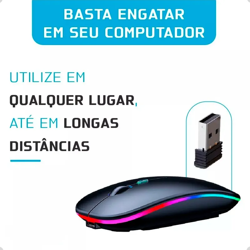 Mouse Sem Fio Recarregável Wireless Optico Led Rgb Ergonômico Sem Fio - Imagem 4