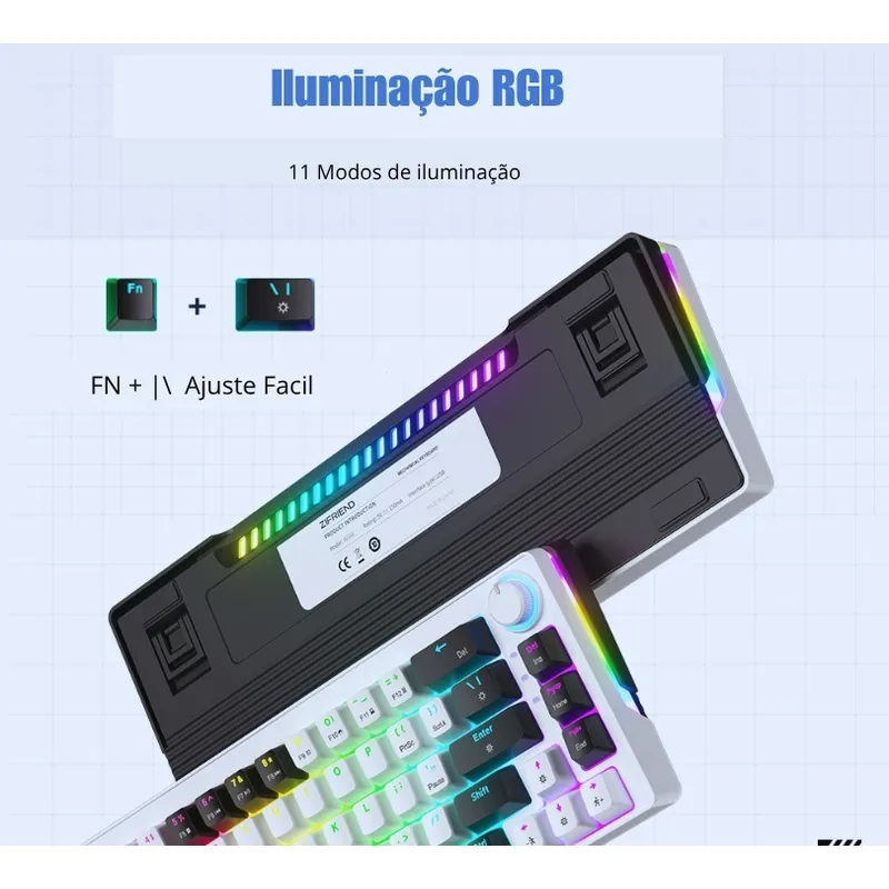 Teclado Mecânico 68 Teclas Abnt2 Rgb - Jogos E Escritório - Imagem 2