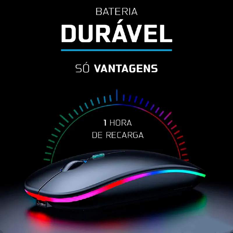 Mouse Sem Fio Recarregável Wireless Optico Led Rgb Ergonômico Sem Fio - Imagem 3
